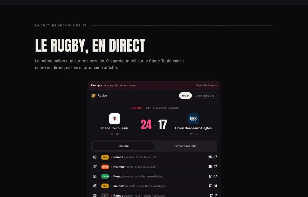Aperçu de l'encart matchs
